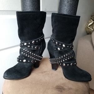 BCBGeneration Y2k moto metal studded harness Mid Calf bootie 7.5